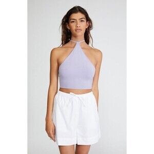 WEWOREWHAT Medium Knit Halter Crop Top Purple Open Back Fitted Stretch Sexy NWT